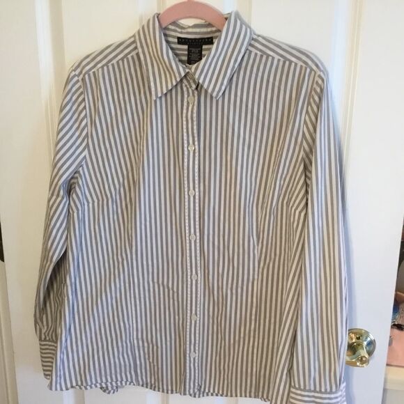 Apostrophe Brand Women’s Sz. XL Grey & White Stripe L/S Blouse - Picture 3 of 9